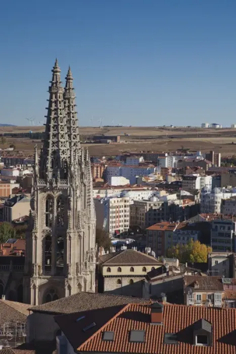 Framed Print : Spain, Castilla y Leon Region, Burgos Province, Burgos, Burgos Cathedral, elevated view