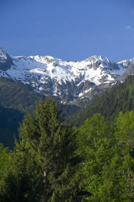 Framed Print : Spain, Catalonia, Aran Valley, Vielha. Snow capped Pyrenees Mountains