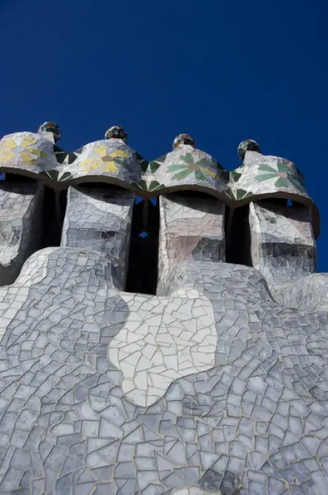 Framed Print : Spain, Catalonia, Barcelona. Casa Batllo (1906). Views of typical Gaudi chimney sturctures Framed Print : Spain, Catalonia, Barcelona. Casa Batllo (1906). Views of typical Gaudi chimney sturctures