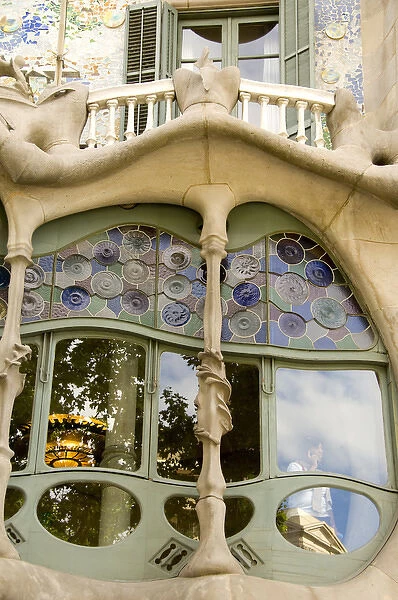 Spain, Catalonia, Barcelona. Gaudis Casa Batllo (1906) lavish baroque bones'