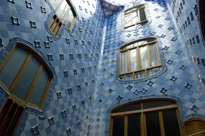 Framed Print : Spain, Catalonia, Barcelona. Gaudis Casa Batllo (1906). Blue tiled interior Framed Print : Spain, Catalonia, Barcelona. Gaudis Casa Batllo (1906). Blue tiled interior