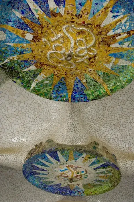 Framed Print : Spain, Catalonia, Barcelona. Gaudis Parc Guell. Column Room ceiling Framed Print : Spain, Catalonia, Barcelona. Gaudis Parc Guell. Column Room ceiling