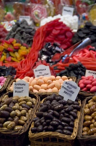 Spain, Catalonia, Barcelona. La Rambla, Popular covered fresh food market, (aka Mercat