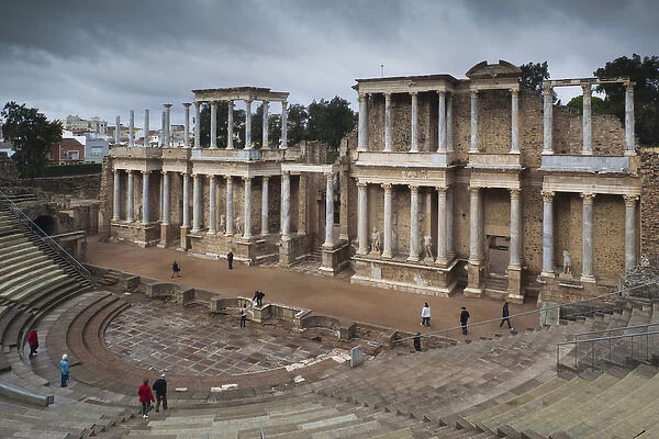 Spain, Extremadura Region, Badajoz Province, Merida, ruins of the Teatro Romano, Roman Theater