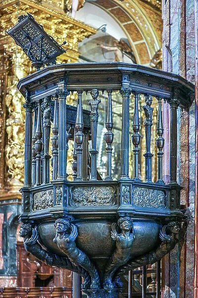 Spain, Galicia. Cathedral in Santiago de Compostela, pulpit