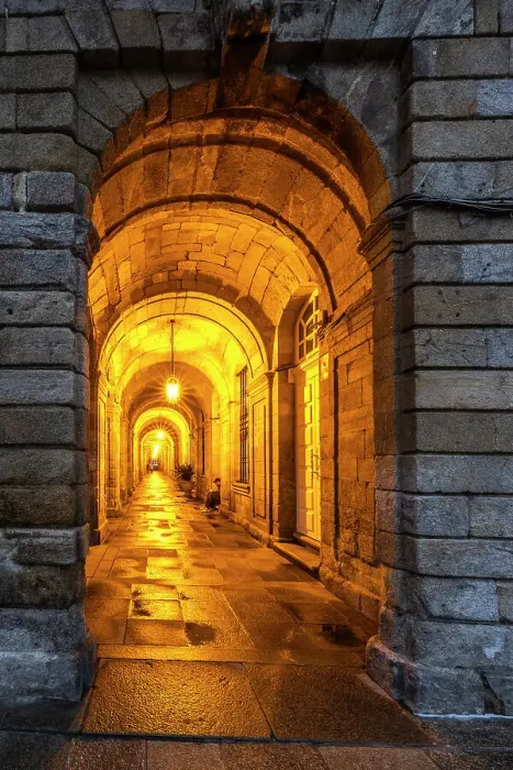 Framed Print : Spain, Galicia. Early morning in Santiago de Compostela