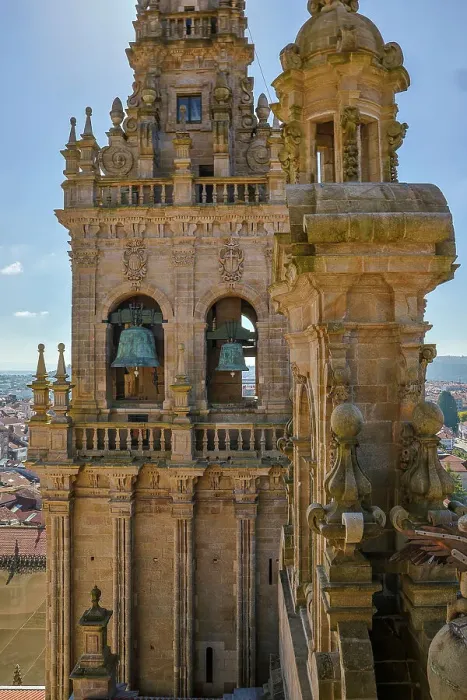 Framed Print : Spain, Galicia. Santiago de Compostela, view of the bell tower from the roof of the cathedral Framed Print : Spain, Galicia. Santiago de Compostela, view of the bell tower from the roof of the cathedral
