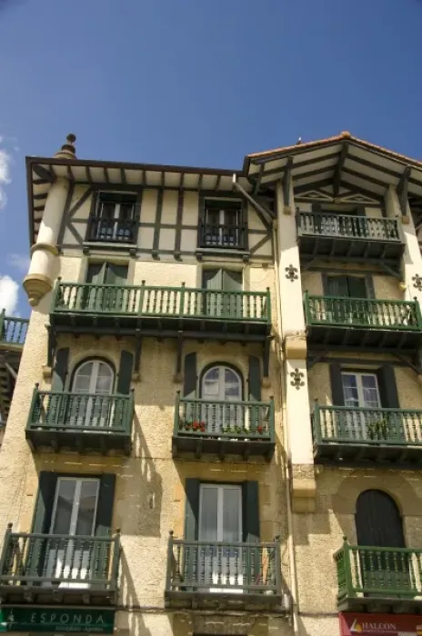 Framed Print : Spain, Guipuzcoa coast, Hondarribia (aka Fuenterrabia). Typical colorful homes