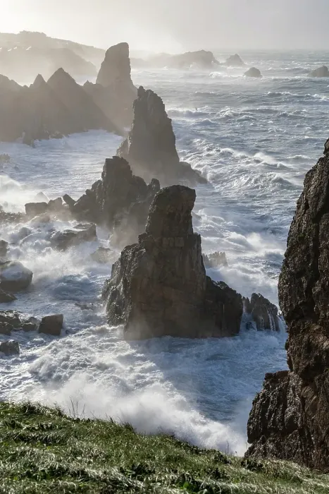 Framed Print : Spain, Liencres. Ocean waves and sea stack formations