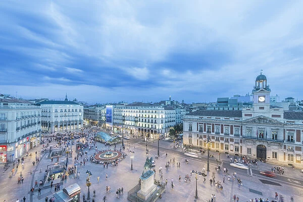 Spain, Madrid, Looking Down on Puerta del Sol