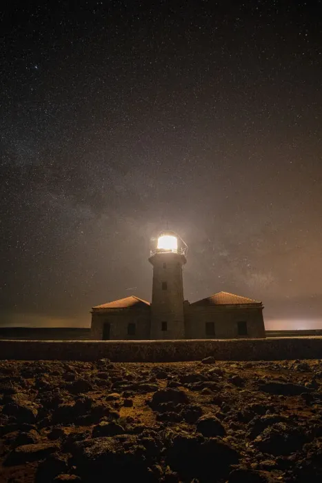 Framed Print : Spain, Menorca. Milky Way over the lighthouse