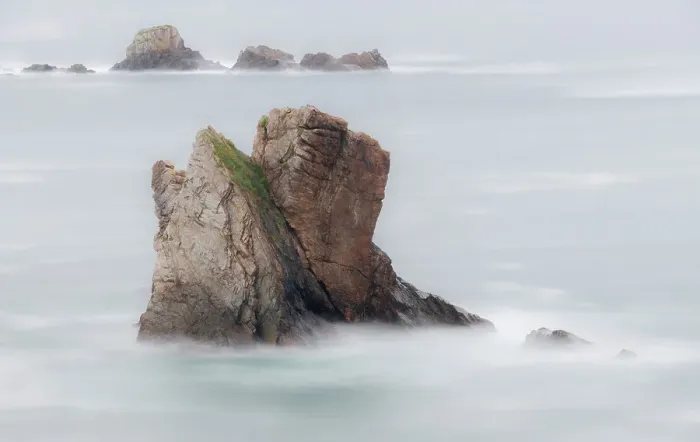 Framed Print : Spain. Ocean sea stack on misty coastline Framed Print : Spain. Ocean sea stack on misty coastline