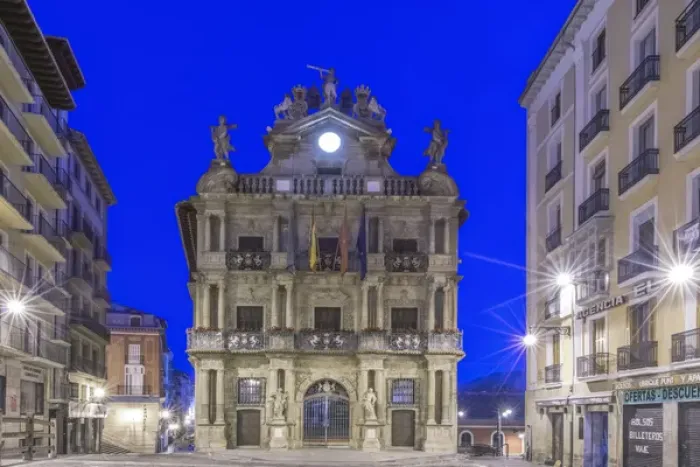 Framed Print : Spain, Pamplona, City Hall at Dawn