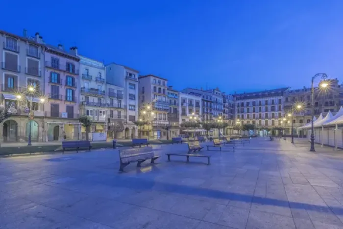 Framed Print : Spain, Pamplona, Plaza del Castillo at Dawn Framed Print : Spain, Pamplona, Plaza del Castillo at Dawn