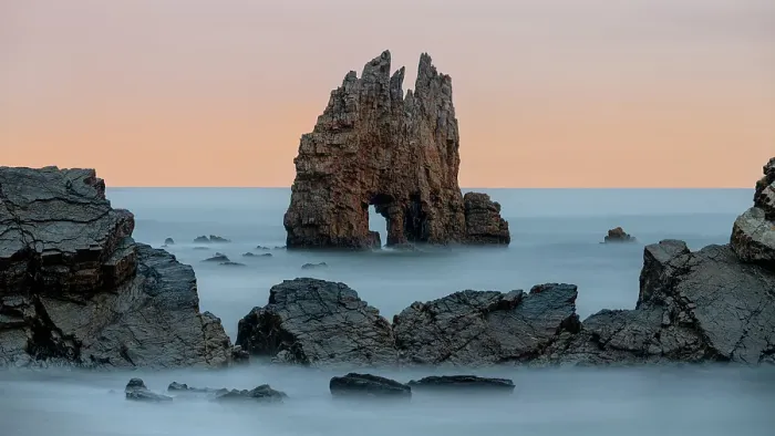 Framed Print : Spain, Playa de Portizuelo. Sea stacks on ocean shoreline Framed Print : Spain, Playa de Portizuelo. Sea stacks on ocean shoreline