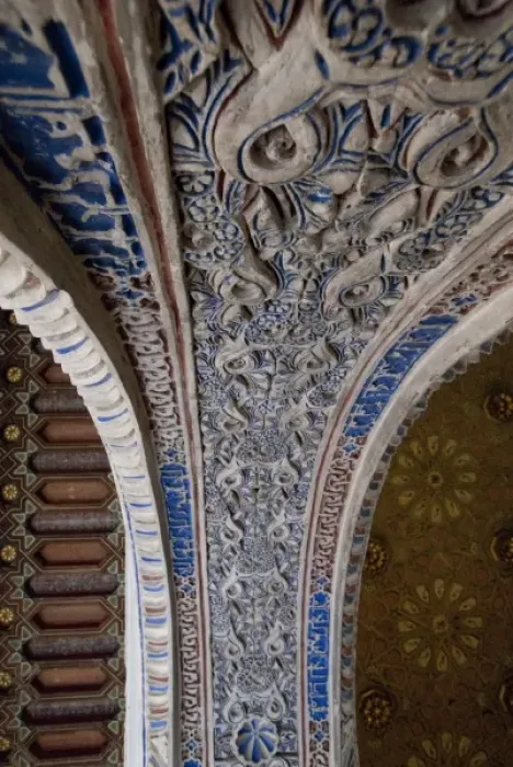 Framed Print : Spain, Seville. Alcazar (aka Reales Alcazares), Moorish / Mudejar palace. Ornate carved Framed Print : Spain, Seville. Alcazar (aka Reales Alcazares), Moorish / Mudejar palace. Ornate carved