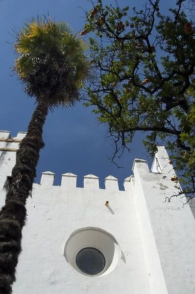 Spain, Seville. Alcazar (aka Reales Alcazares), Moorish  /  Mudejar fortress rebuilt as a palace