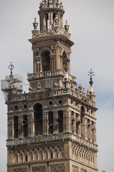 Spain, Seville. Gothic Seville Cathedral. Detail of La Giralda Renaissance bell tower