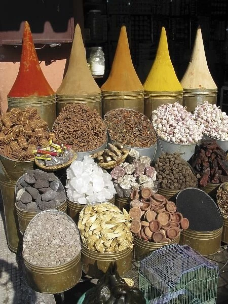 Spices display at the local market. Marrakech is one of the prime tourist destination in Morocco