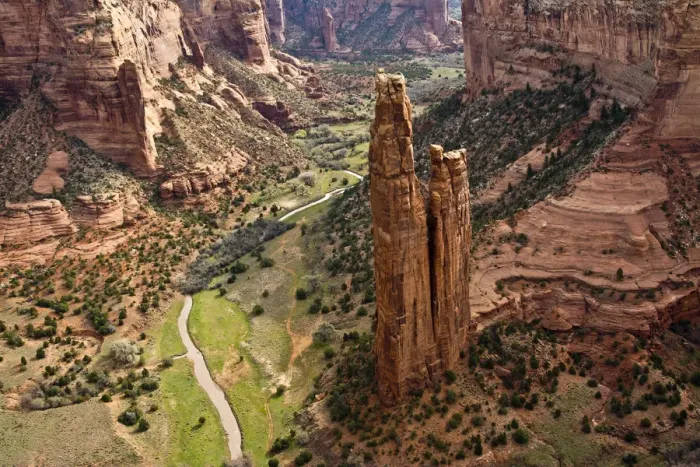 Framed Print : Spider Rock Viewpoint and Canyon de Chelly River. Canyon de Chelly National Monument