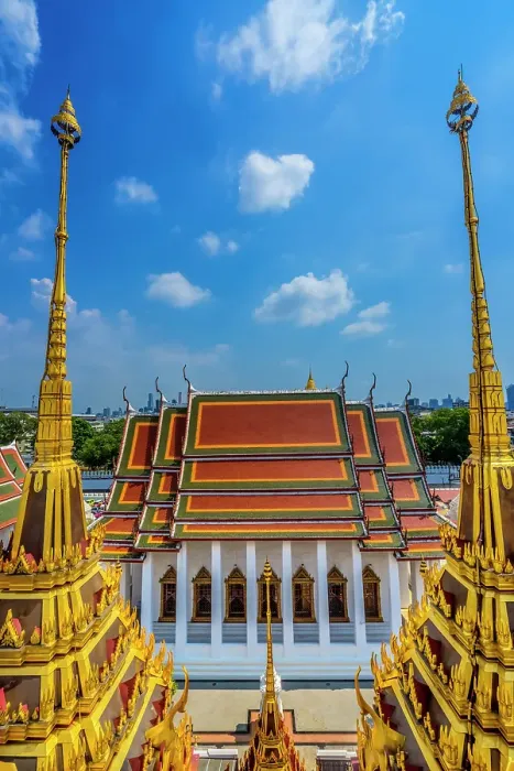 Framed Print : Spires main hall Loha Prasat, Wat Ratchanatdaram, Worawihan, Bangkok, Thailand. Built 1846. 37 Spires for 37 Buddhist virtues reach enlightenment Framed Print : Spires main hall Loha Prasat, Wat Ratchanatdaram, Worawihan, Bangkok, Thailand. Built 1846. 37 Spires for 37 Buddhist virtues reach enlightenment