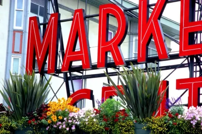 Framed Print : Spring at Seattles famed Pike Street Public Market Framed Print : Spring at Seattles famed Pike Street Public Market