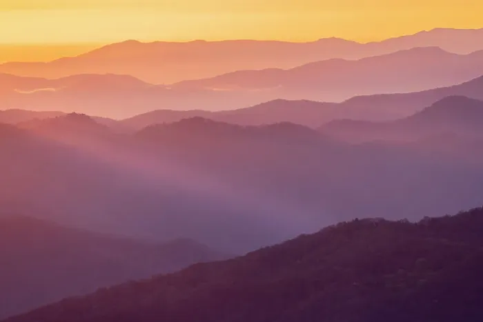 Framed Print : Spring sunrise view of mountains and mist, from Clingmans Dome area, Great Smoky Mountains National Park, North Carolina Framed Print : Spring sunrise view of mountains and mist, from Clingmans Dome area, Great Smoky Mountains National Park, North Carolina