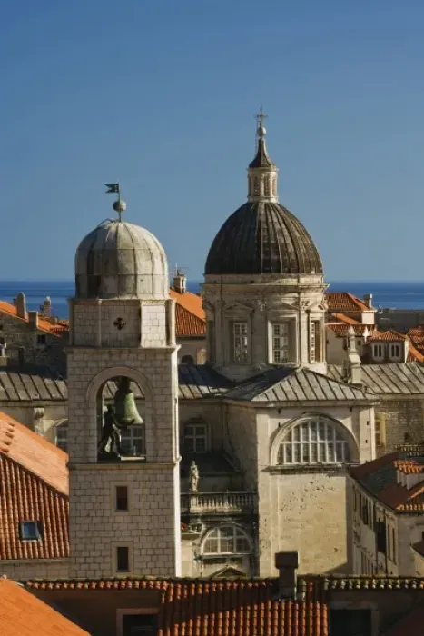 Framed Print : St. Blaise church, and distant Adriatic Sea, Dubrovnik, Croatia a UNESCO World Heritage Site