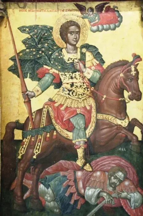 Framed Print : St. Demetrius. Painted in 1730. Wooden iconostasis of the church of St. Demetrius of Kola