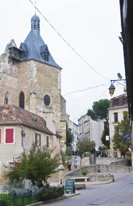 Framed Print : The St Jacques church on the old town square. on Place Pelissiere Square Bergerac