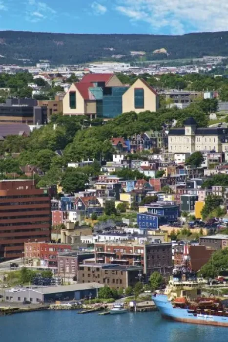 Framed Print : St. Johns, Newfoundland, Canada, the traditional Jelly Bean houses are dominated