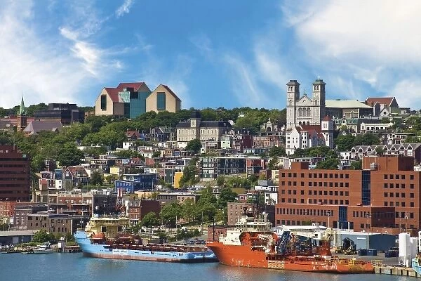 St. Johns, Newfoundland, Canada, the coastline of traditional Jelly Bean houses