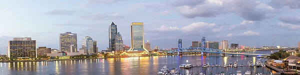 St. Johns River and Jacksonville Florida skyline at twilight, Jacksonville, Florida