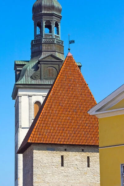 St. Marys Cathedral spire and Maiden Tower in the old town, Tallinn, Estonia