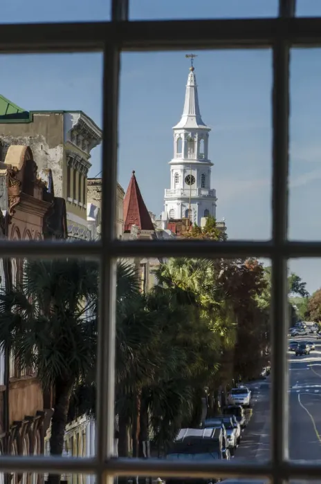 Framed Print : St. Michaels Episcopal Church on Broad Street from the window of the Old Exchange