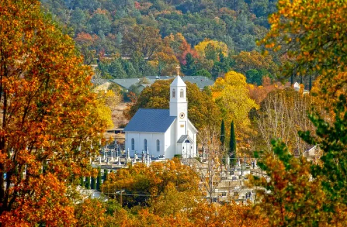 Framed Print : St. Sava Serbian Church and cemetary in Jackson, California surrounded by fall colors