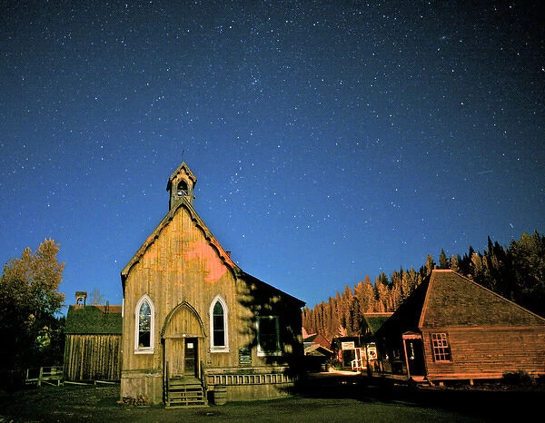 St. Saviors church under a summer night sky in Barkerville, B. C. Barkerville Historic Town