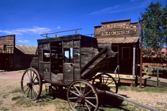 Framed Print : Stagecoach in old 1880s ghost town in Murdo South Dakota used in many movies