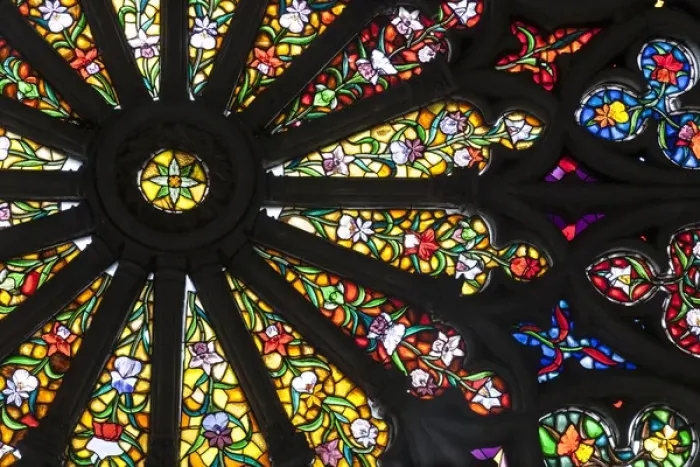 Framed Print : Stained Glass detail. National Basilica. Quito, Ecuador