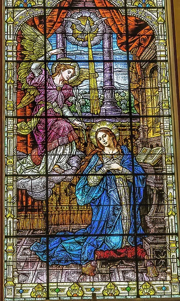 Stained glass Gesu Church, Miami, Florida. Angel Gabriel tells Mary she will have Jesus stained glass built 1920's. Glass by Franz Mayer