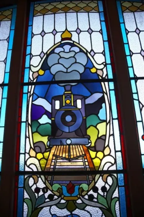 Framed Print : Stained Glass Window, Historic Railway Station, Dunedin, Otago, South Island, New Zealand