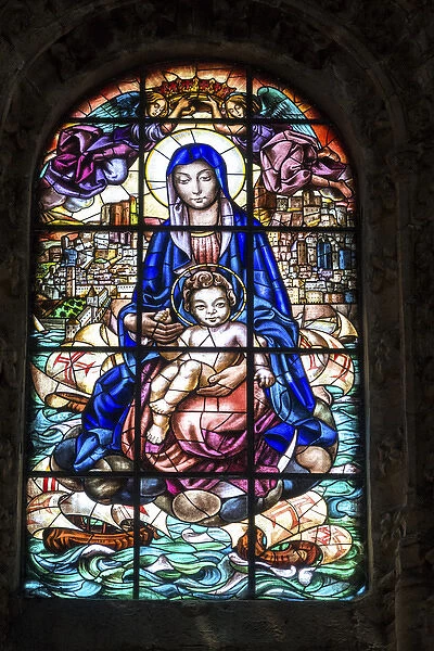 stained glass window, Jeronimos Monastery, Lisbon, Portugal, Europe
