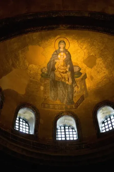Framed Print : Stained Glass Windows and Artwork on the walls and ceilings of Hagia Sophia, Istanbul