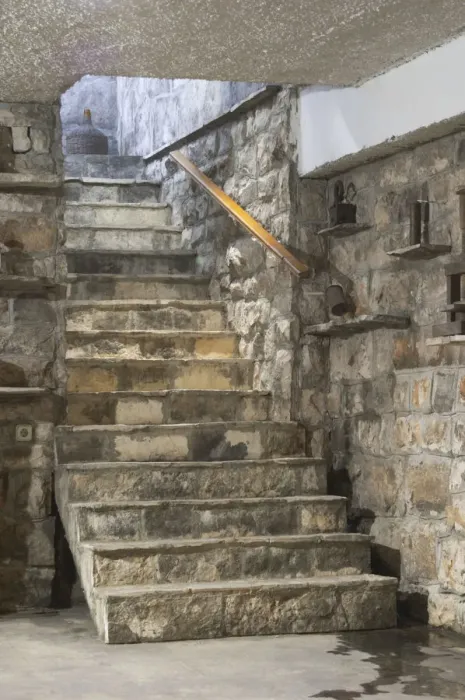 Framed Print : Stairs leading down to the wine cellar. Matusko Winery. Potmje village, Dingac wine region