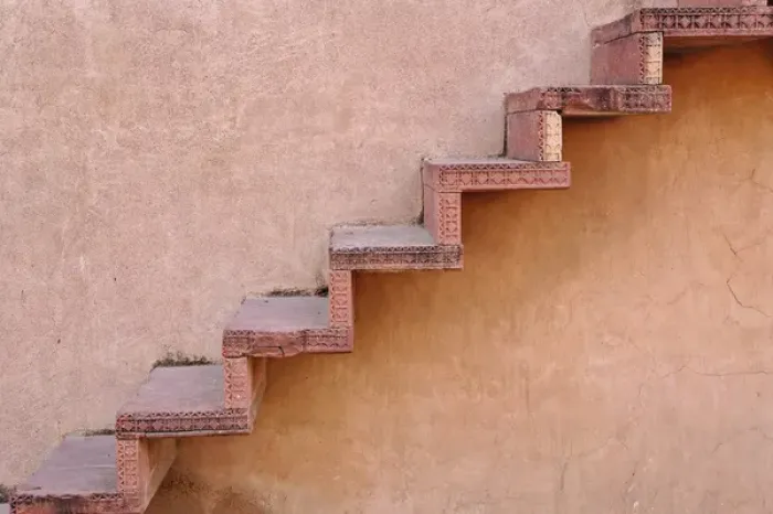 Framed Print : Stairs on wall, Fatehpur Sikri, in the state of Uttar Pradesh, India