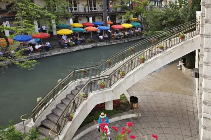 Framed Print : Stairway leading to River Walk and San Antonio River, San Antonio, Texas