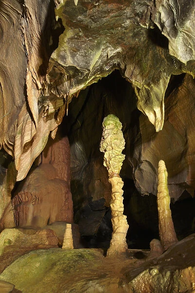 Stalactites and stalagmites, Coxs Cave, Cheddar Caves, Somerset, England, United
