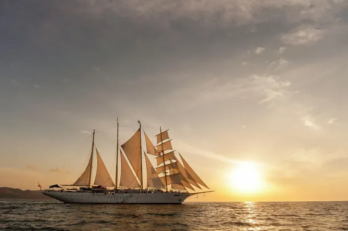 Framed Print : The Star Flyer sailing cruise ship underway at sunset. Costa Rica. (Editorial Use Only)