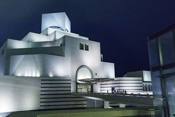 State of Qatar, Doha. Museum of Islamic Art, built 2008. Exterior at night