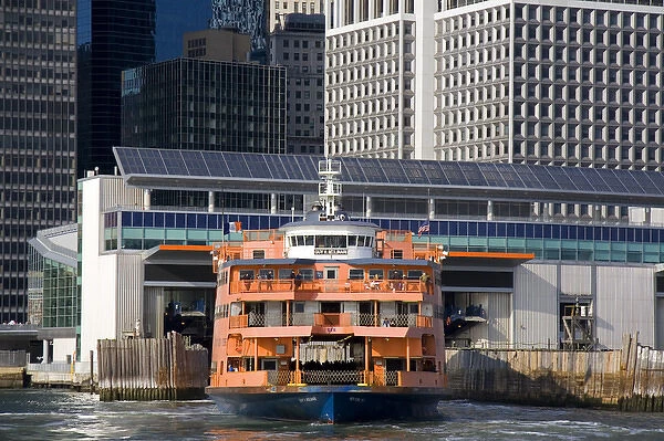 Staten Island Ferry docked near Battery Park, New York City, New York, USA